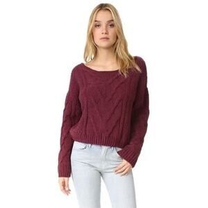 Free People Crop Sweater Women Medium Burgundy Chenille Sticks and Stones